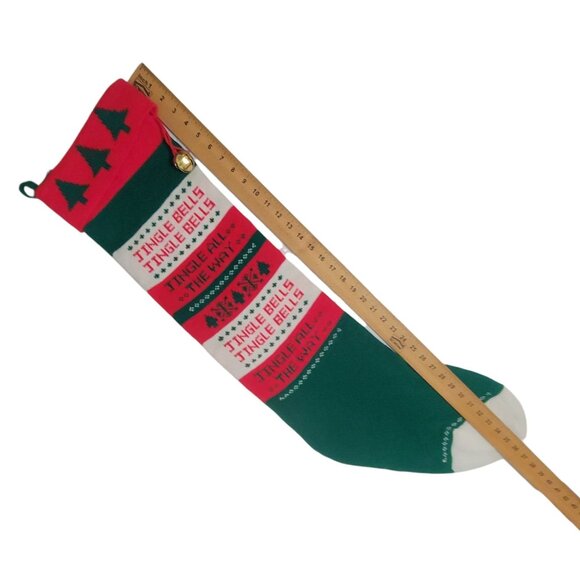 Vtg 1985 Christmas Knit Stocking Giant 36" Jingle Bell & Festive Red/Green/White - Picture 3 of 10